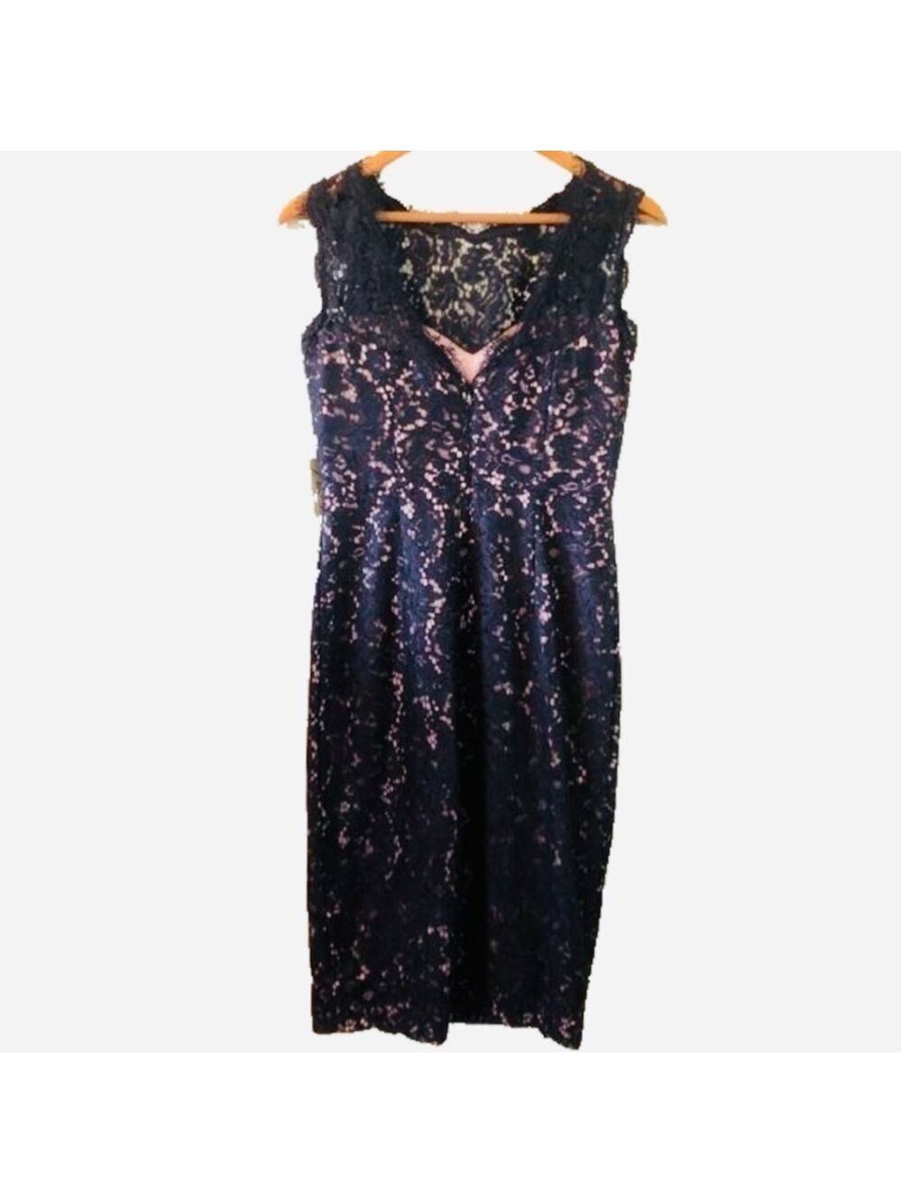 Eliza J. NEW cocktail dress lace size 2 sleeveless faux wrap skirt navy blue - Picture 6 of 15